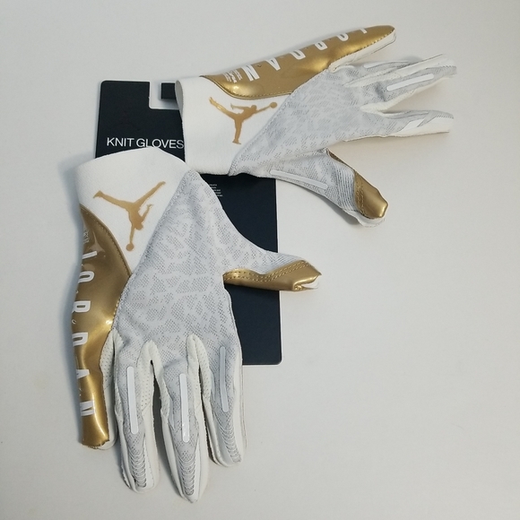 Jordan Men's White and Gold Knit Gloves - Picture 1 of 5